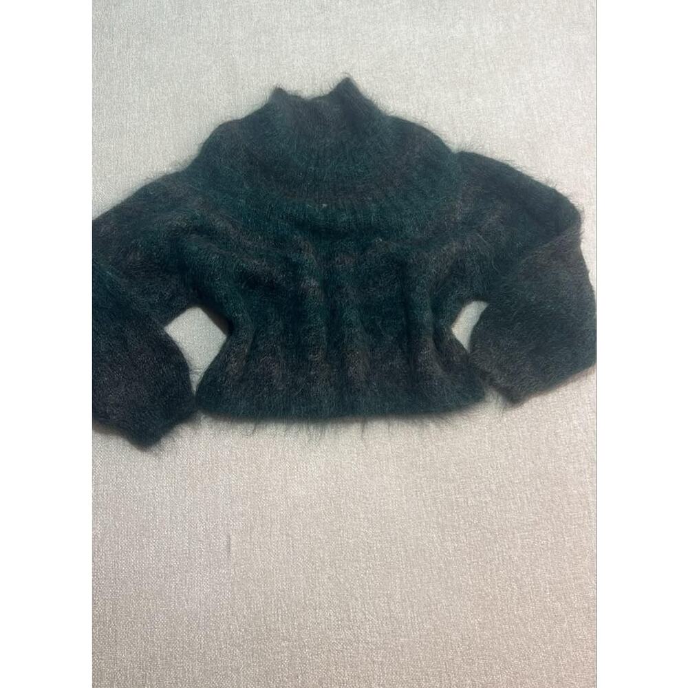 Paul & Duffier Mohair Wool Sweater S/M Fuzzy Dark Green Oversized Pullover - Picture 2 of 7
